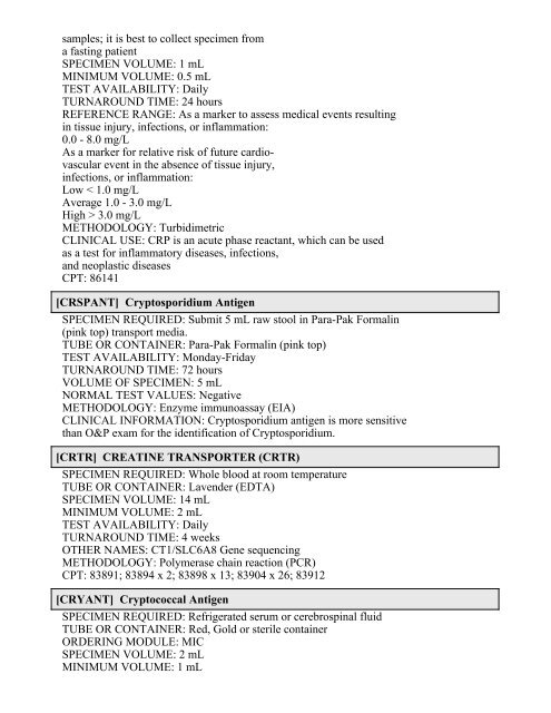 Printable Test Catalog - OU Medicine