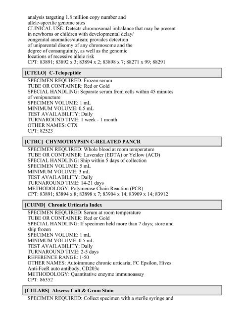 Printable Test Catalog - OU Medicine