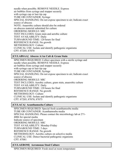 Printable Test Catalog - OU Medicine