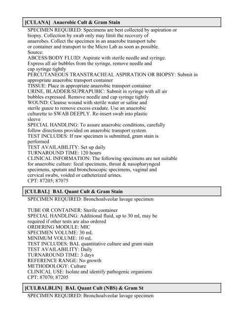 Printable Test Catalog - OU Medicine