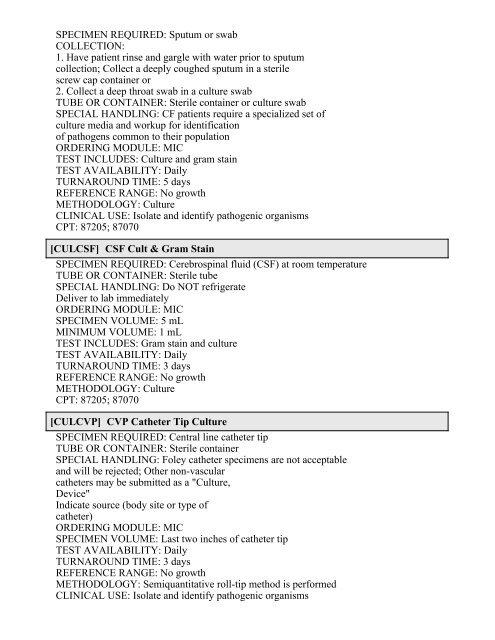 Printable Test Catalog - OU Medicine