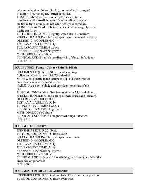 Printable Test Catalog - OU Medicine