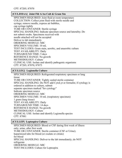 Printable Test Catalog - OU Medicine