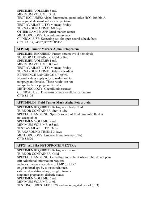 Printable Test Catalog - OU Medicine