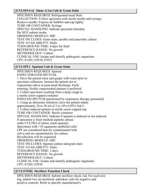 Printable Test Catalog - OU Medicine