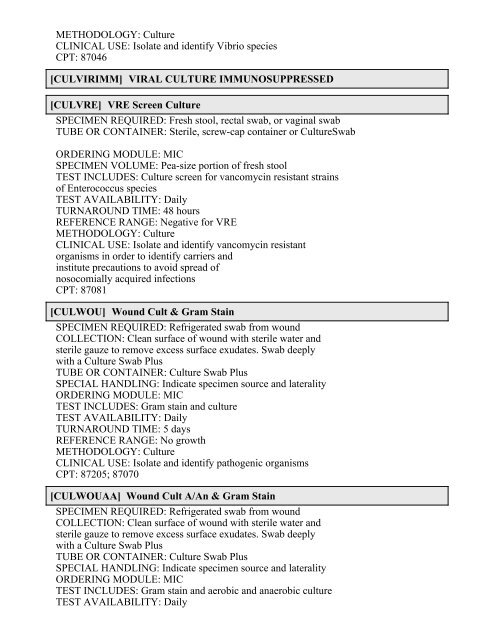 Printable Test Catalog - OU Medicine