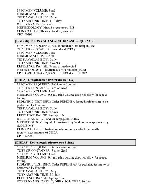 Printable Test Catalog - OU Medicine