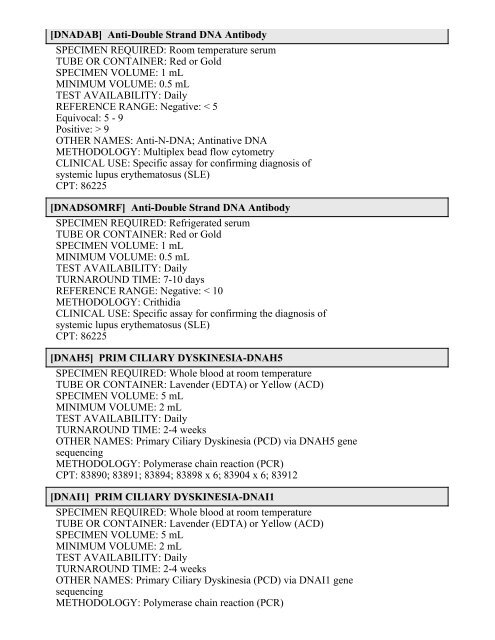 Printable Test Catalog - OU Medicine