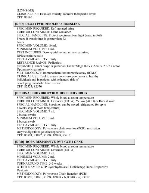 Printable Test Catalog - OU Medicine