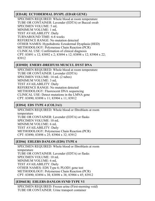 Printable Test Catalog - OU Medicine