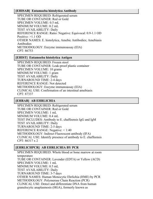 Printable Test Catalog - OU Medicine