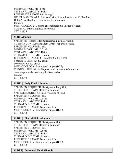 Printable Test Catalog - OU Medicine