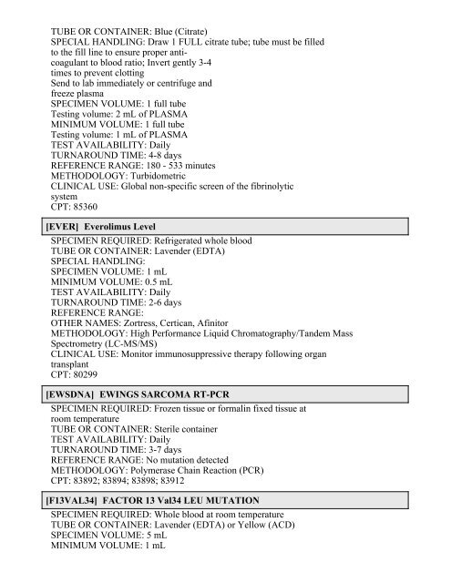 Printable Test Catalog - OU Medicine