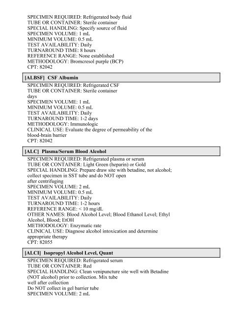 Printable Test Catalog - OU Medicine