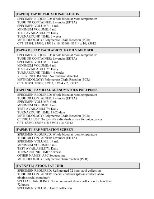 Printable Test Catalog - OU Medicine