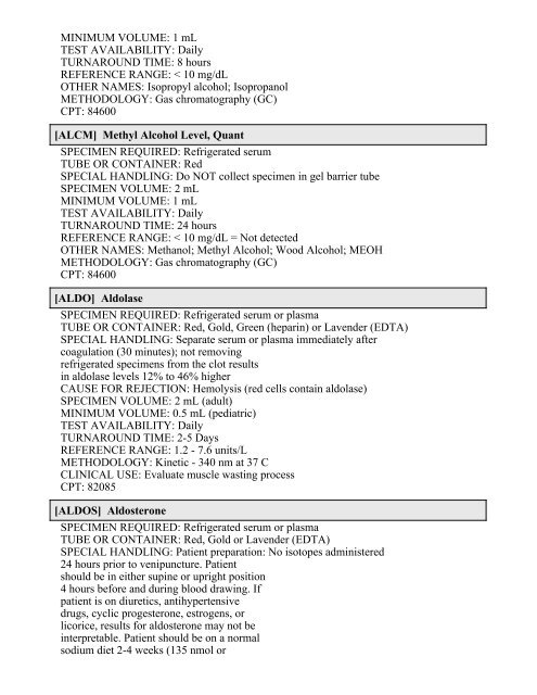 Printable Test Catalog - OU Medicine