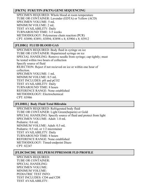 Printable Test Catalog - OU Medicine