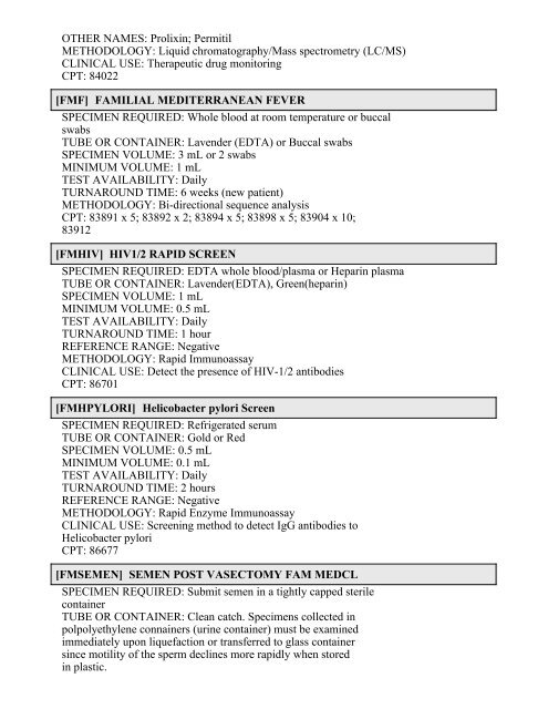 Printable Test Catalog - OU Medicine