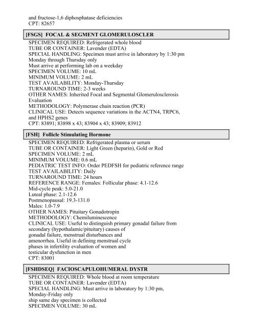 Printable Test Catalog - OU Medicine