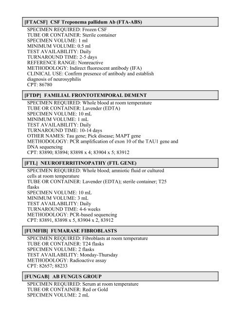 Printable Test Catalog - OU Medicine