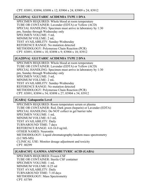 Printable Test Catalog - OU Medicine