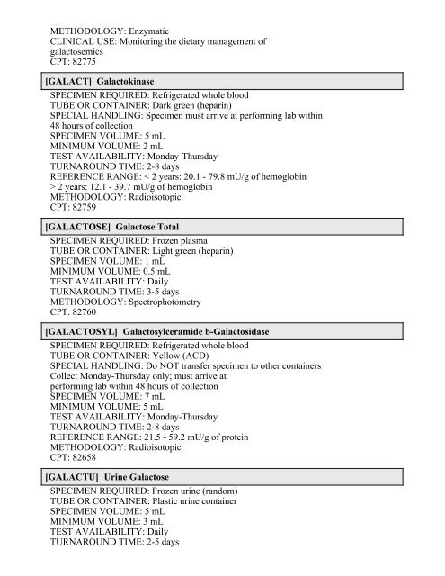 Printable Test Catalog - OU Medicine