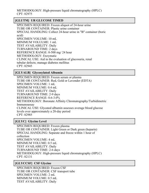 Printable Test Catalog - OU Medicine