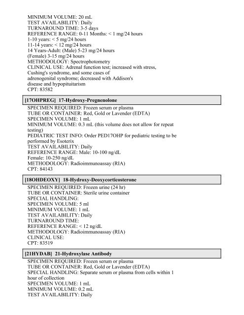 Printable Test Catalog - OU Medicine