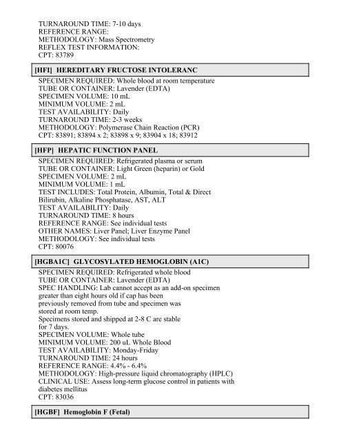 Printable Test Catalog - OU Medicine