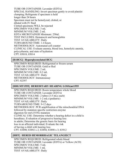 Printable Test Catalog - OU Medicine