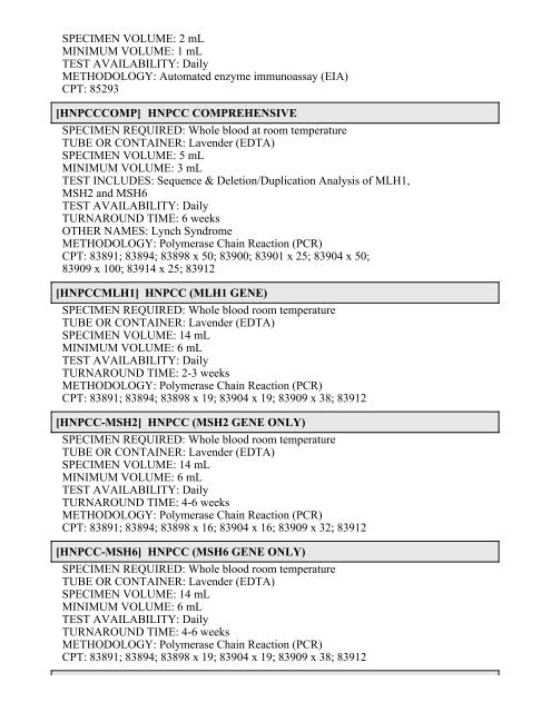 Printable Test Catalog - OU Medicine