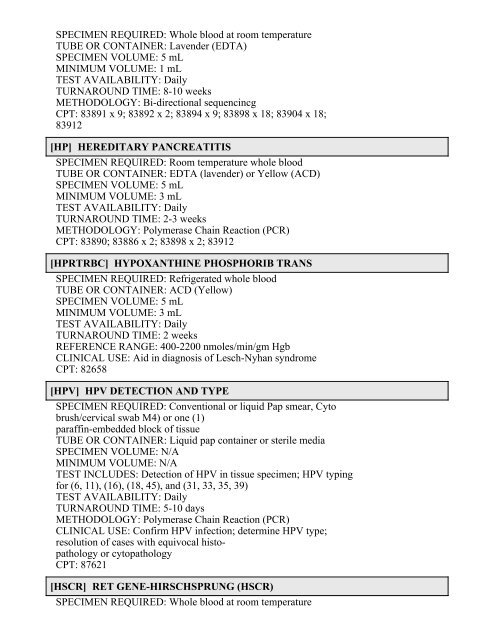 Printable Test Catalog - OU Medicine