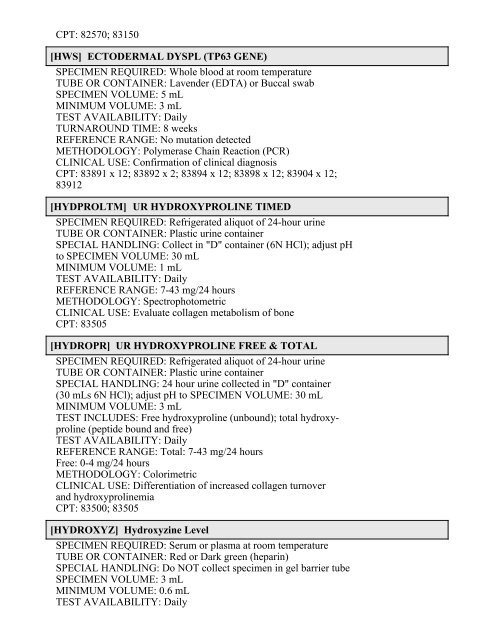 Printable Test Catalog - OU Medicine