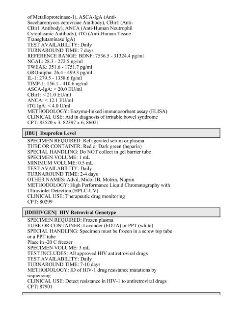 Printable Test Catalog - OU Medicine