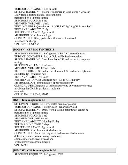 Printable Test Catalog - OU Medicine