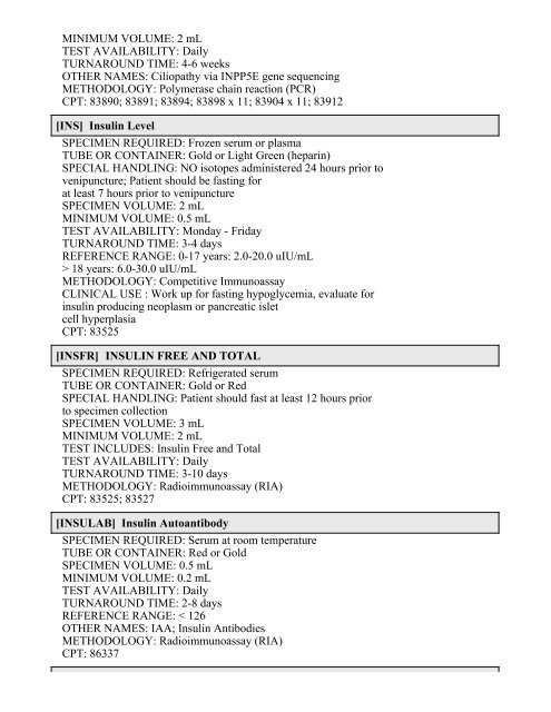 Printable Test Catalog - OU Medicine