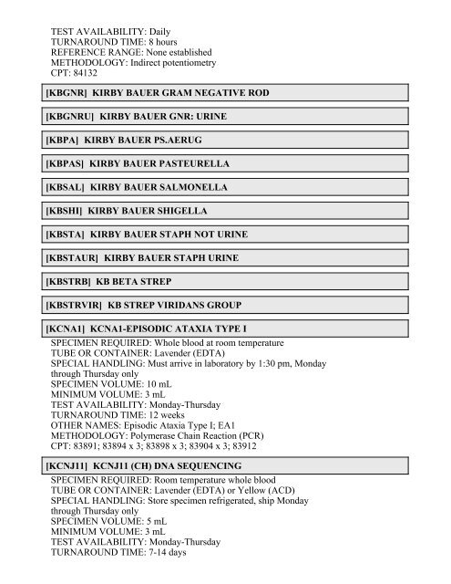 Printable Test Catalog - OU Medicine