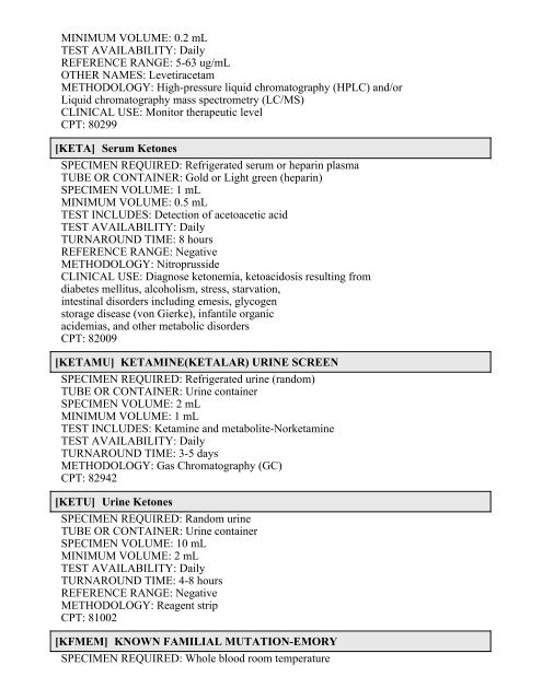 Printable Test Catalog - OU Medicine