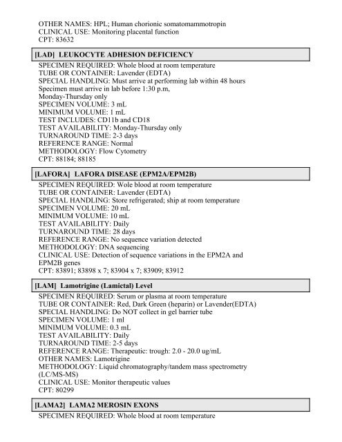 Printable Test Catalog - OU Medicine