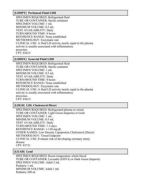 Printable Test Catalog - OU Medicine