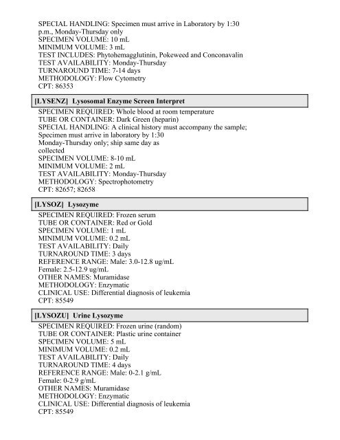 Printable Test Catalog - OU Medicine