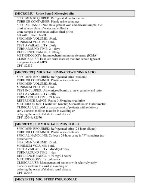 Printable Test Catalog - OU Medicine