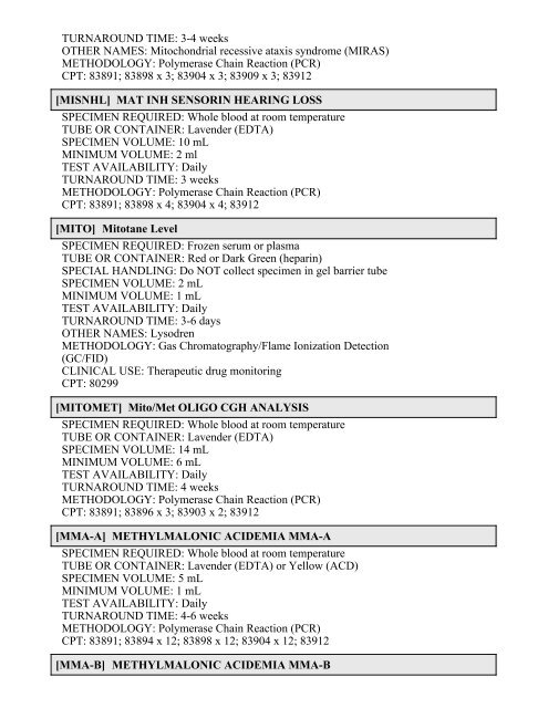 Printable Test Catalog - OU Medicine