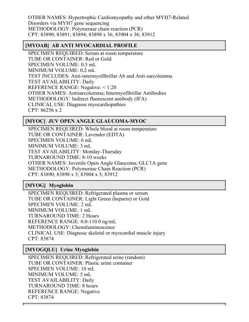 Printable Test Catalog - OU Medicine