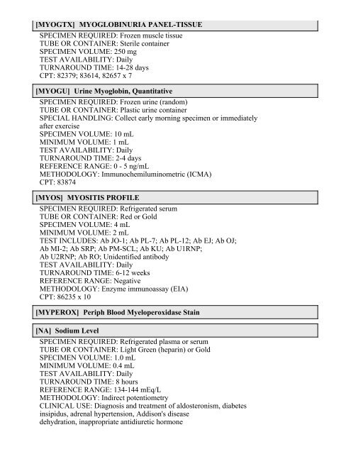 Printable Test Catalog - OU Medicine