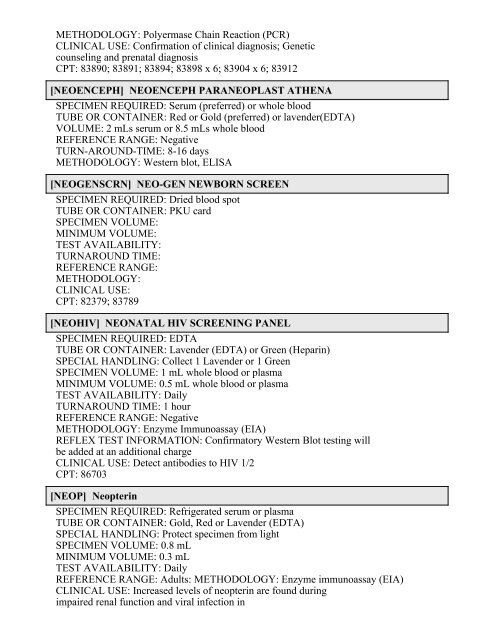 Printable Test Catalog - OU Medicine