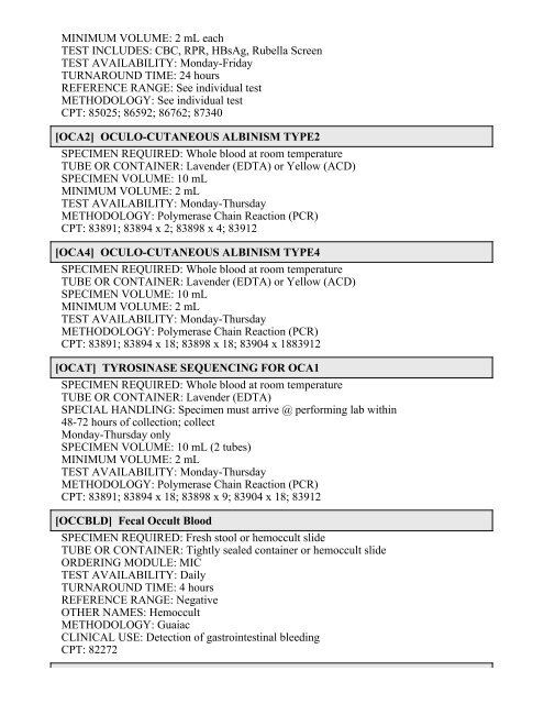 Printable Test Catalog - OU Medicine