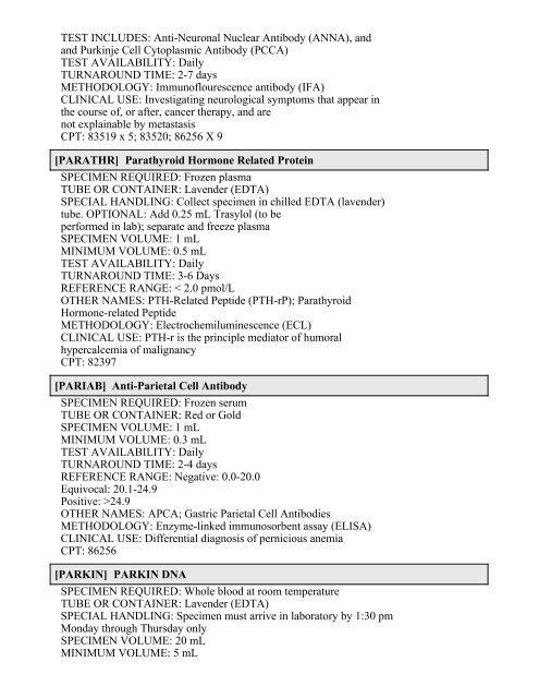 Printable Test Catalog - OU Medicine