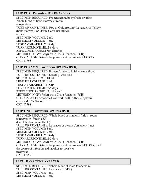 Printable Test Catalog - OU Medicine