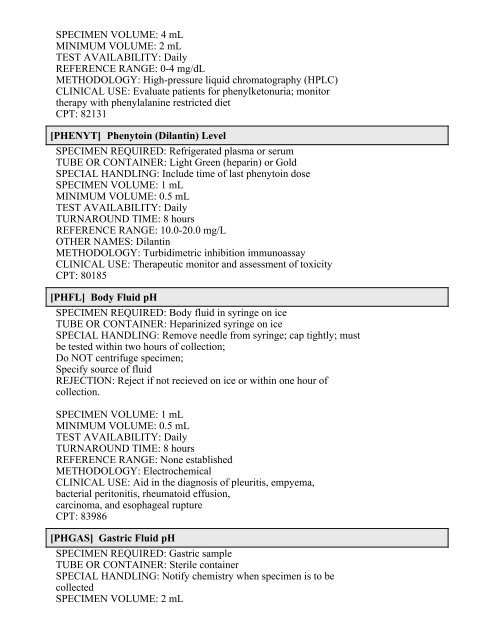 Printable Test Catalog - OU Medicine